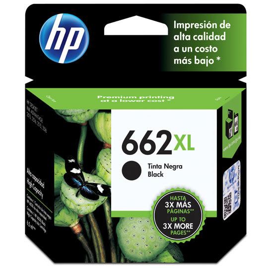 Cartucho de tinta negra HP 662xl.