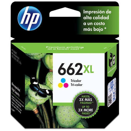Cartucho de tinta tricolor HP 662xl.