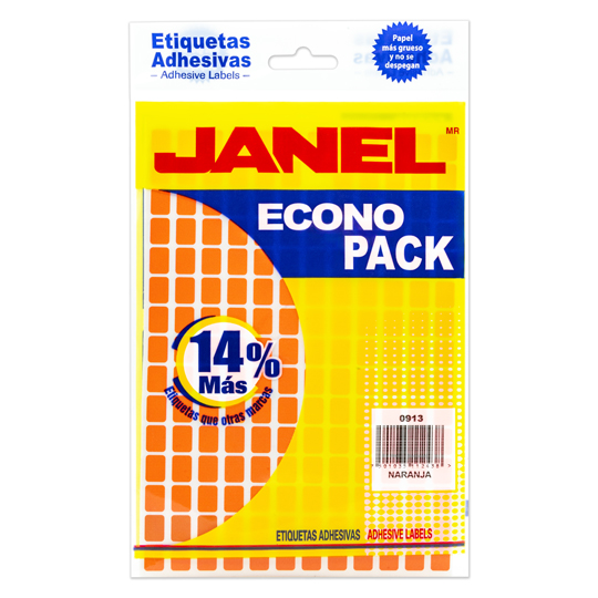 Etiqueta JANEL econopack no.1 naranja con 1440 etiquetas de 9x13mm