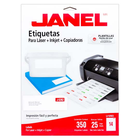 Etiqueta laser mod j-5262 blanca JANEL 34x102mm con 350 etiquetas