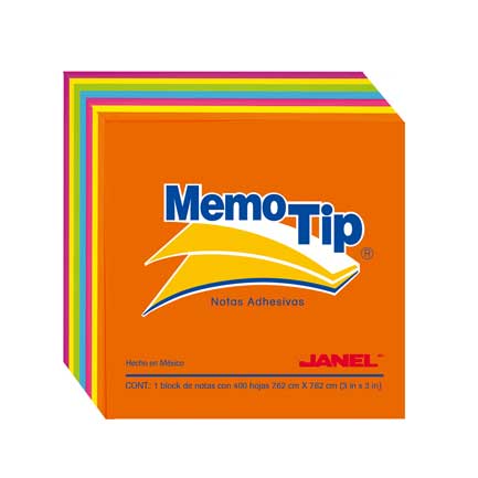 Papeleta Janel Memo Tip 54N 3X3 Cubo Neon con 400