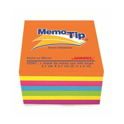 Notas Adhesivas Janel Memo Tip Mini Cubo 2X2 Neon C/400
