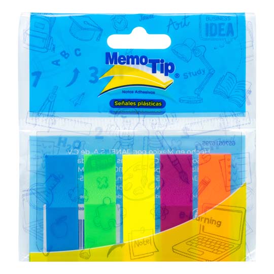 Señales Plásticas Memo Tip 5 Colores Bolsa Con 125 Señales Neón