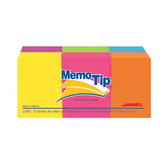 Notas Adhesivas Memo Tip neon 1.5x2 pulg1 block con 100 hojas 12 blocks 