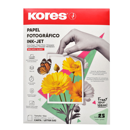 Papel Fotográfico Kores Tamaño Carta C/25 Hojas