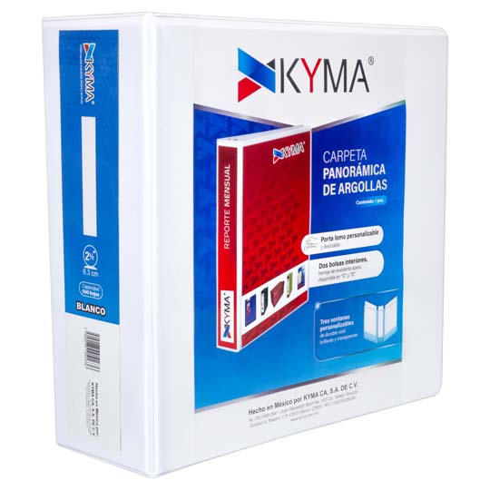 Carpeta Panorámica Kyma De Vinil Tamaño Carta 2 1/2" Aro En "O" Blanca