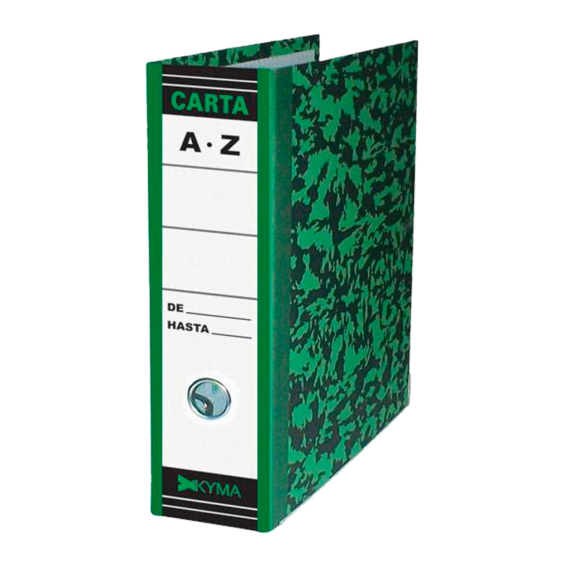 Registrador Kyma Carta 3″ Verde Jaspeado – Cartón Rígido, Palanca de Compresión