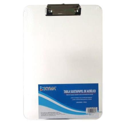 Tabla Agarrapapel Kyma Acrílico Tamaño Carta con Broche Tipo Clip Blanco 