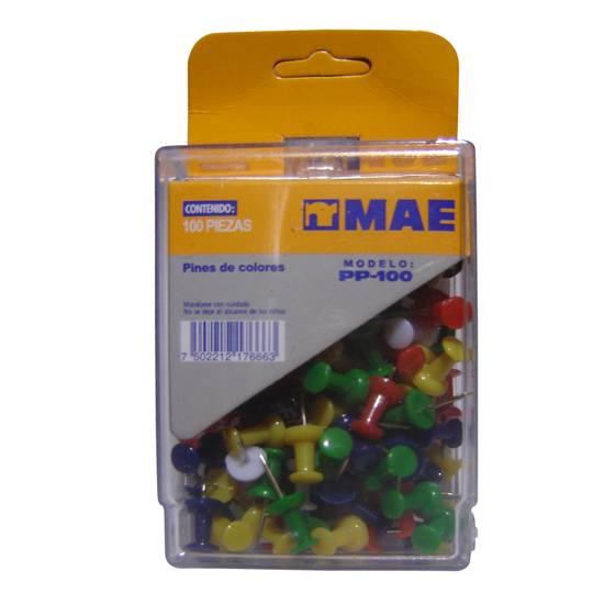 Caja de pines mae colores solidos con 100 piezas