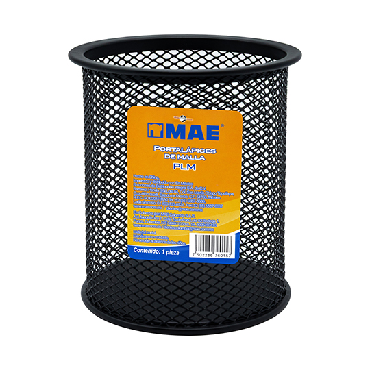 Porta-lápiz mae de malla metálica negro.