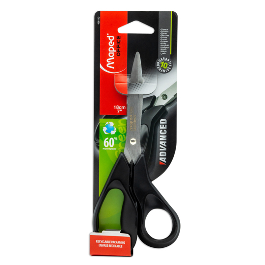 Tijera advanced green Maped de 18 cm color negro, asimétricas