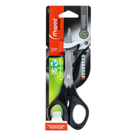 Tijera advanced green Maped de 17 cm color negro, simétricas