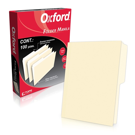 Folder manila Oxford carta color crema ceja 1/2 caja con 100 pzas