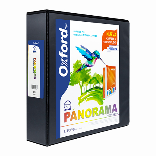 Carpeta panorámica Oxford carta negra herraje de 2 pulgadas "O"
