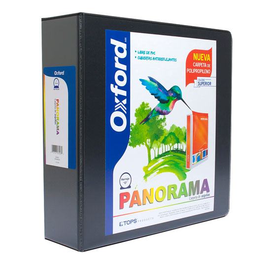 Carpeta panorámica Oxford carta negra herraje de 3 pulgadas "O"