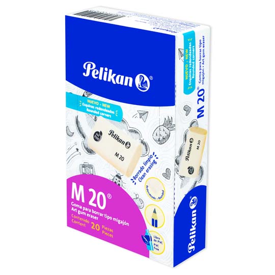 Goma Pelikan M20 tipo migajon, caja exhibidora con 20 Piezas