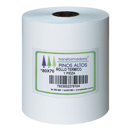 Rollo de papel térmico Pinos Altos 80 x 70 mm caja con 50 rollos a granel