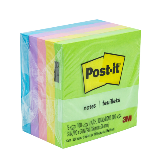 Notas Adhesivas Mod. 654-5uc Post-It Jaipur 3x3 Pulgadas, 5 Blocks con 100 Hojas