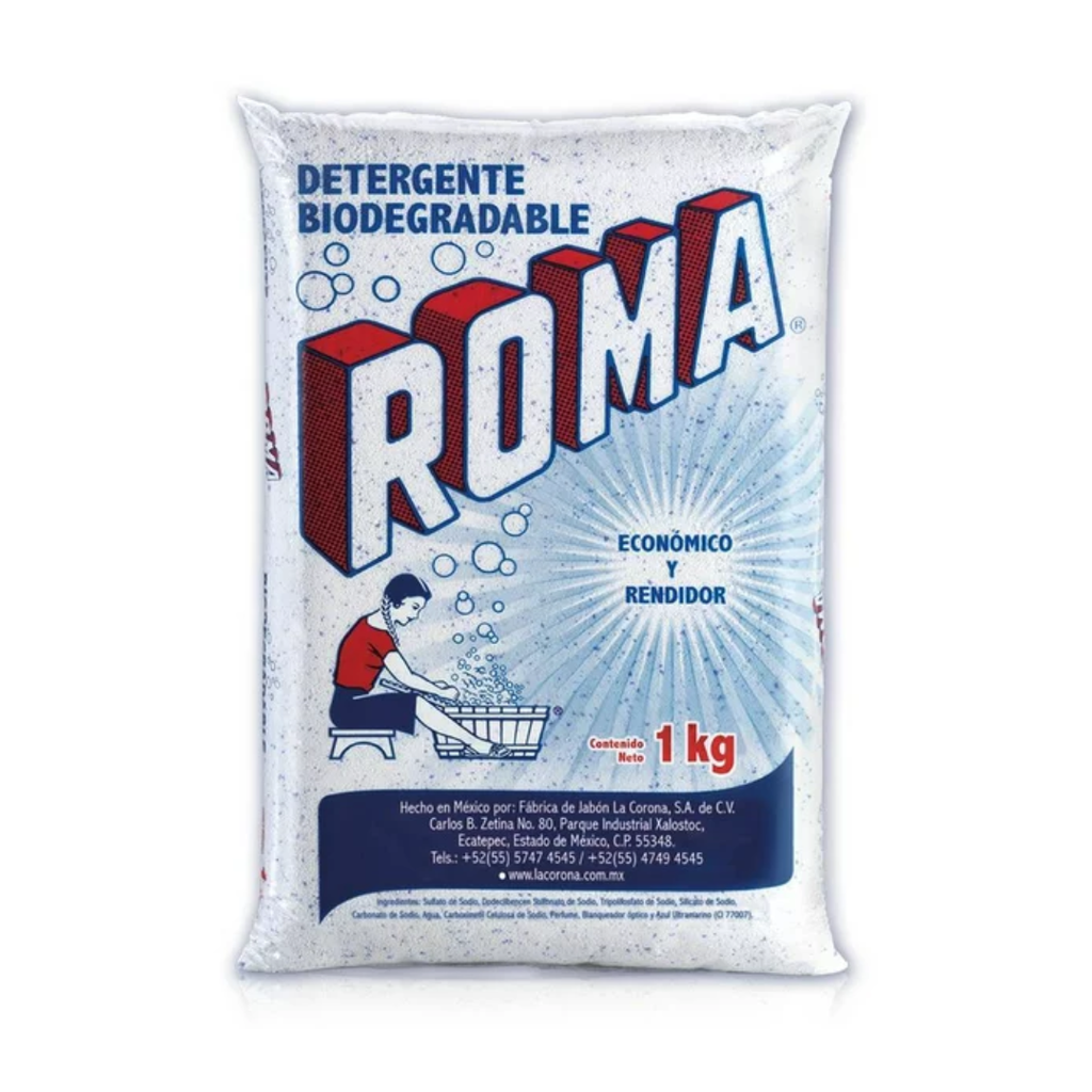 Roma Detergente Polvo Multiusos 1kg Azul Ecológico y Biodegradable.