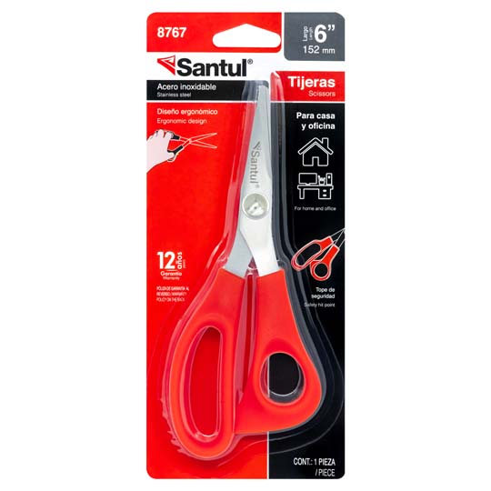 Tijeras santul de 6 pulgadas color rojo.
