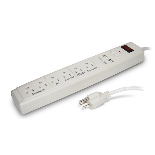 Supresor de picos santul 450 j 6 contactos y 2 USB color blanco