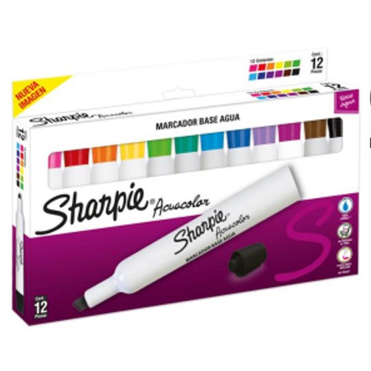Marcador Acuacolor Sharpie Base Agua Estuche C/12 Pzas