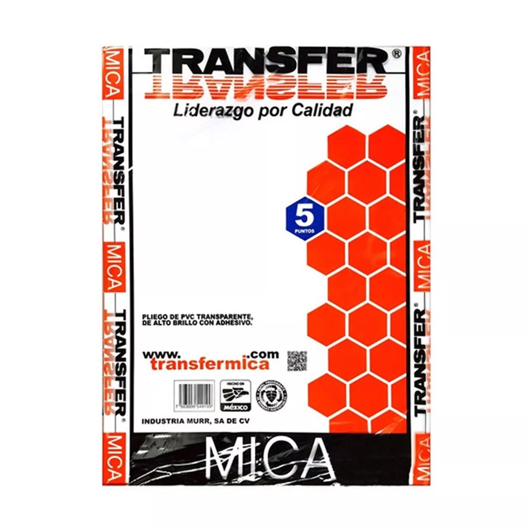 Mica Adhesiva PVC 005 Transfer 66X50 Transparente Laminado en Frío 1Pza [10207063]