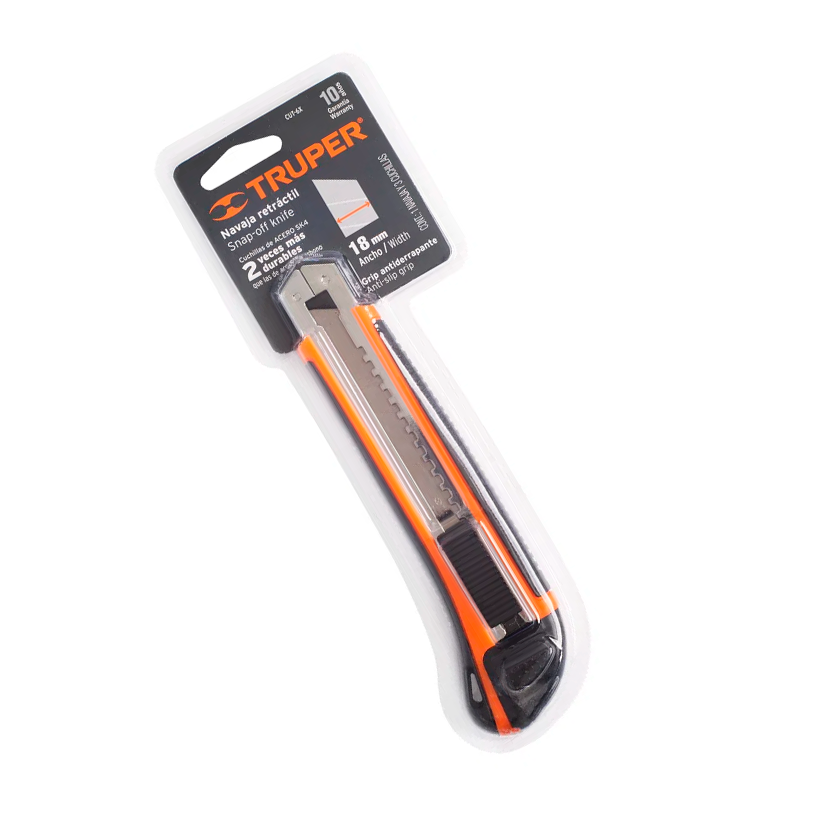 Cutter Truper 18mm Metal Plástico Negro Naranja