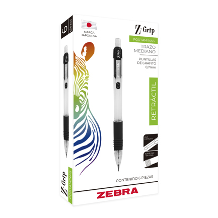 Lapicero Zebra Z-Grip Retráctil 0.7mm Color Negro C/6 Pzas
