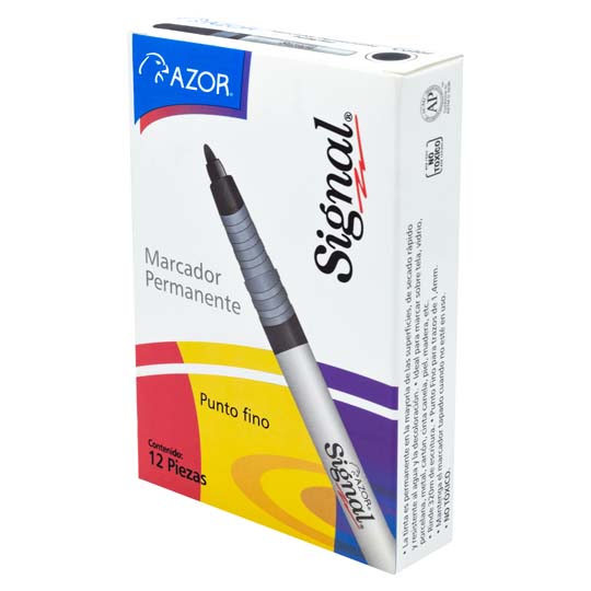 Marcador permanente fino Signal punta bala 1.5 mm color negro caja con 12 pzas