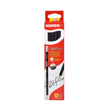 LAPIZ GRAFITO KORES TRIANGULAR NEGRO 2HB C/12