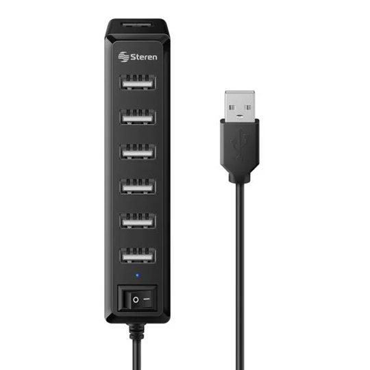 HUB USB de 7 puertos STEREN Usb-537 con eliminador de 2 A color negro