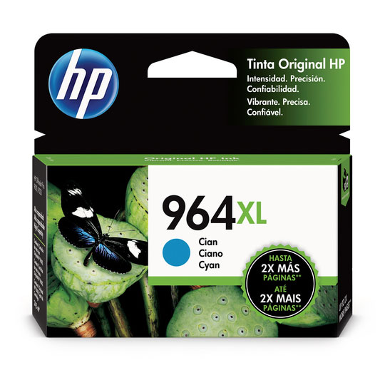 HP 964xl cyan original ink cartridge.