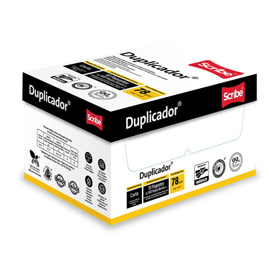 Caja de papel bond Duplicador Scribe tamaño carta 99% de blancura 78gr.