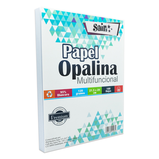 Paquete de papel opalina blancura 95% 120gr, Saira tamaño carta paquete 100 hs