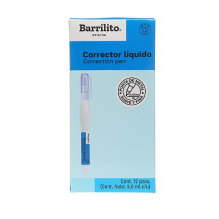 Corrector Líquido Barrilito Bolígrafo 8ml 12 Pzas