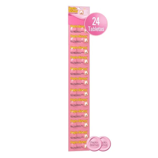 PEPTO-BISMOL TIRA 262.4mg Tira con 6 Sobres de 4 pastillas cada sobre Subsalicilato de Bismuto