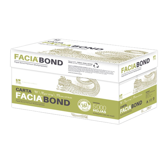 Caja de papel bond Facia tamaño carta 99% de blancura 75gr.