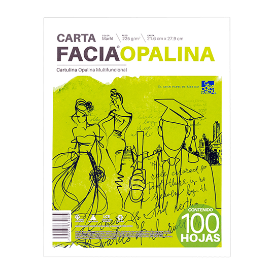 Paquete de Cartulina Opalina Marfil 225gr. Facia Tamaño Carta Paquete 100 Hs