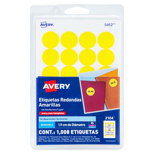 Etiqueta redonda removible amarillo AVERY con tecnología laser/inkjet
