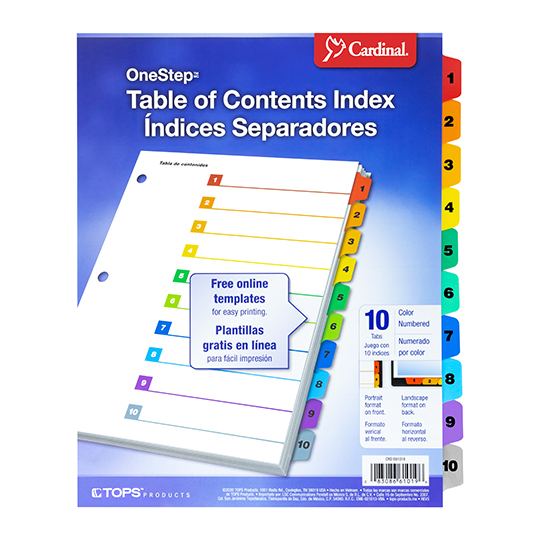 Separador numérico con índice Cardinal carta 1-10 divisiones impresas