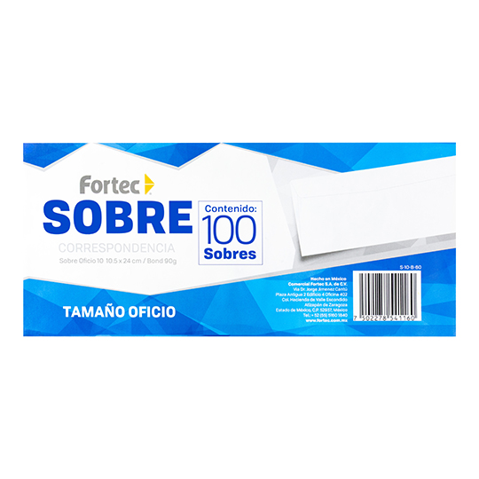 Sobre correspondencia blanco Fortec oficio caja con 100 piezas