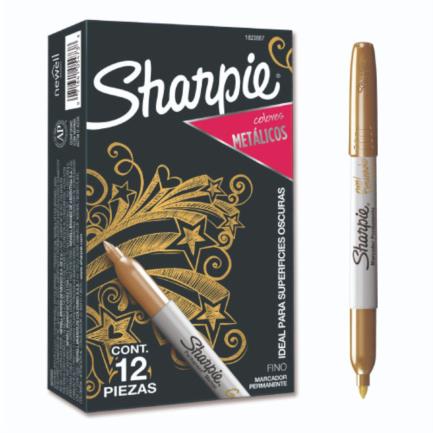 [1823887] Marcador Sharpie Punta Fina Color Oro Caja con 12 Pzas