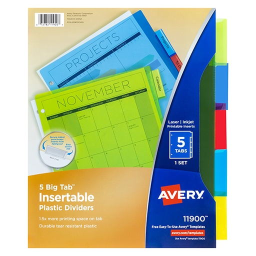 [ETPAPE0004733] Separador plástico carta 5 divisiones AVERY tecnología laser/inkjet