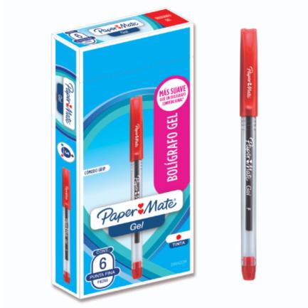 [2066239] Bolígrafo Gel Papermate Eco Barril Redondo Punto Fino Color Rojo C/6 Pzas