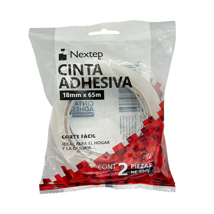 [NE-607S] Cinta Adhesiva Nextep Corte Facil 18mm x 65mts Bolsa c/2 Piezas