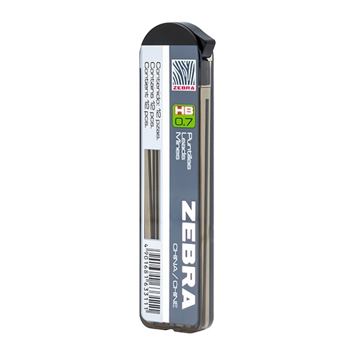 [ZEB-MIN-0901] Puntillas de grafito HB Zebra punto 0.7 mm , tubo con 12 Puntillas