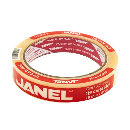 [1191865100] Cinta Adhesiva Línea 119 Transparente JANEL 18x65 Corte Fácil 1 Pieza