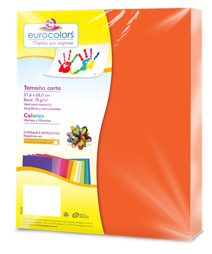 [EC0096] PAPEL CORTADO EUROCOLORS CARTA NARANJA NEON C/100