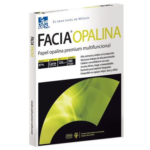 [COP-PAP-OPALINA] Paquete de papel opalina blancura 97% 120gr. Facia tamaño carta paquete 100 hs